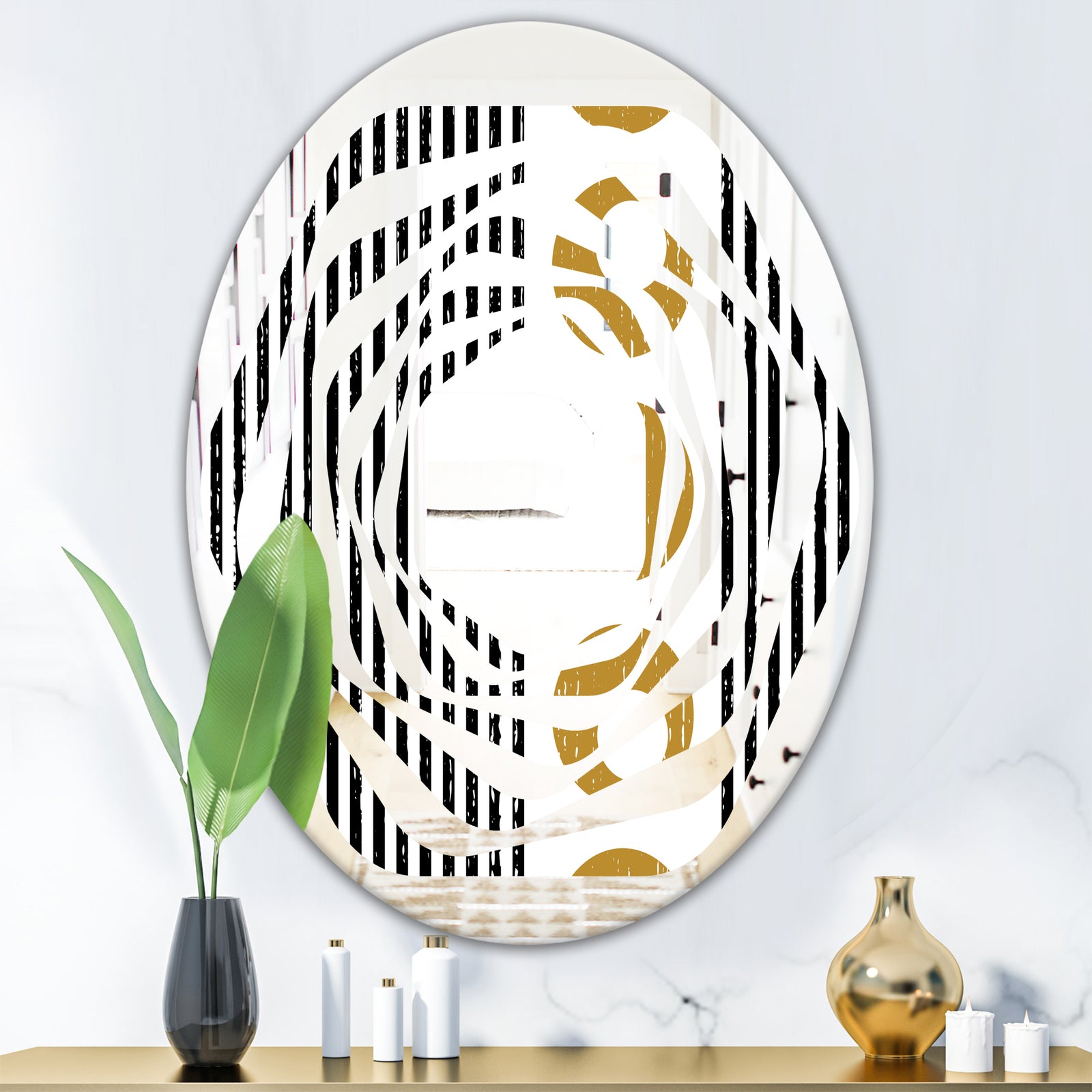 Vertical Retro Geometrical Pattern I - Modern Round or Oval Wall Mirror - Whirl
