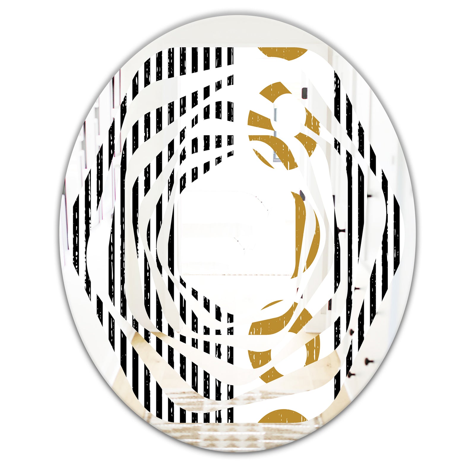 Vertical Retro Geometrical Pattern I - Modern Round or Oval Wall Mirror - Whirl