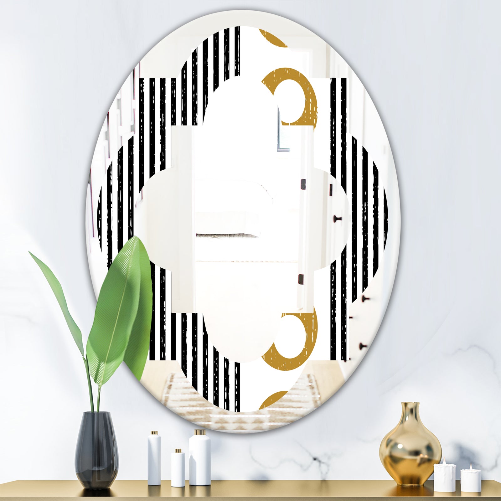 Vertical Retro Geometrical Pattern I - Modern Round or Oval Wall Mirror - Quatrefoil