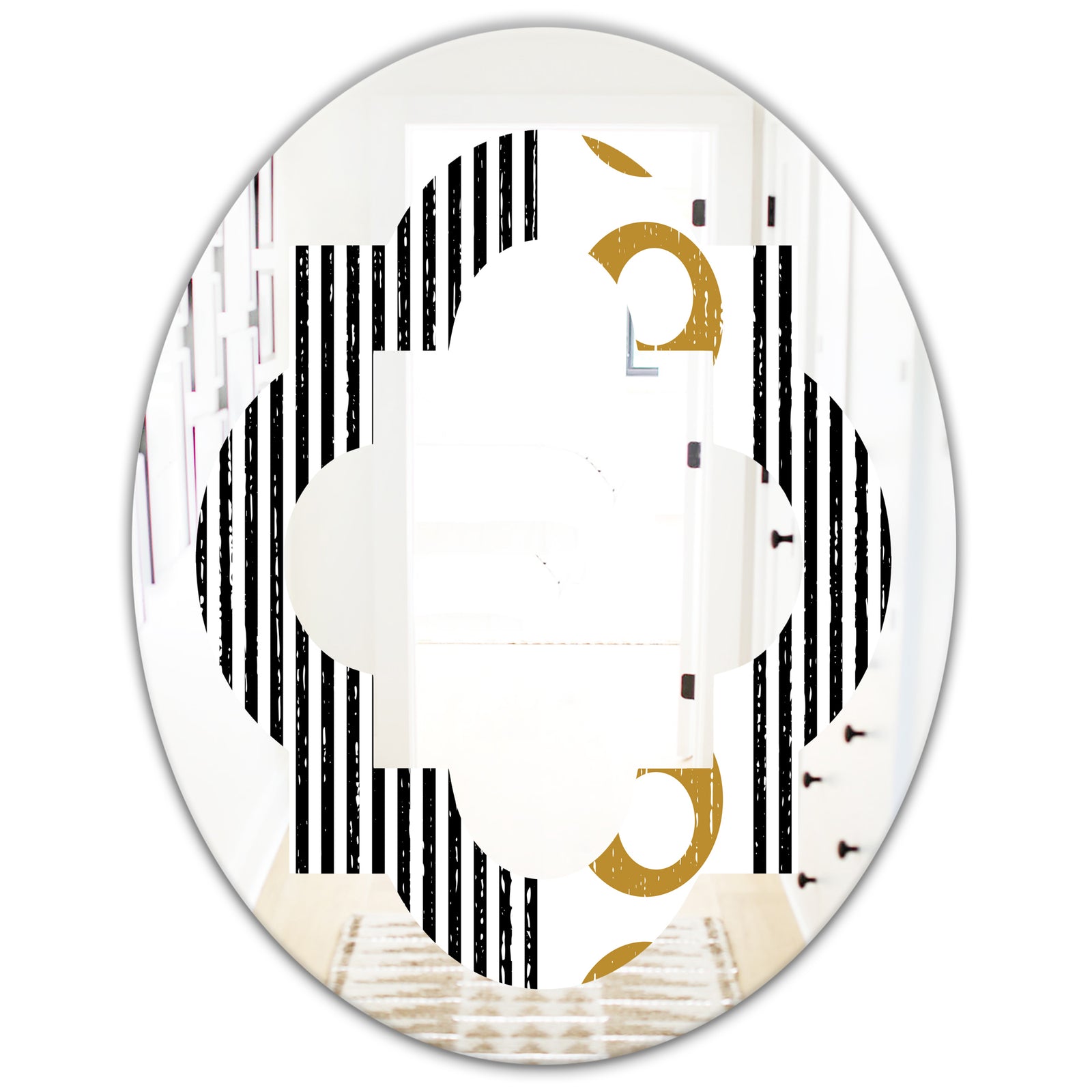 Vertical Retro Geometrical Pattern I - Modern Round or Oval Wall Mirror - Quatrefoil