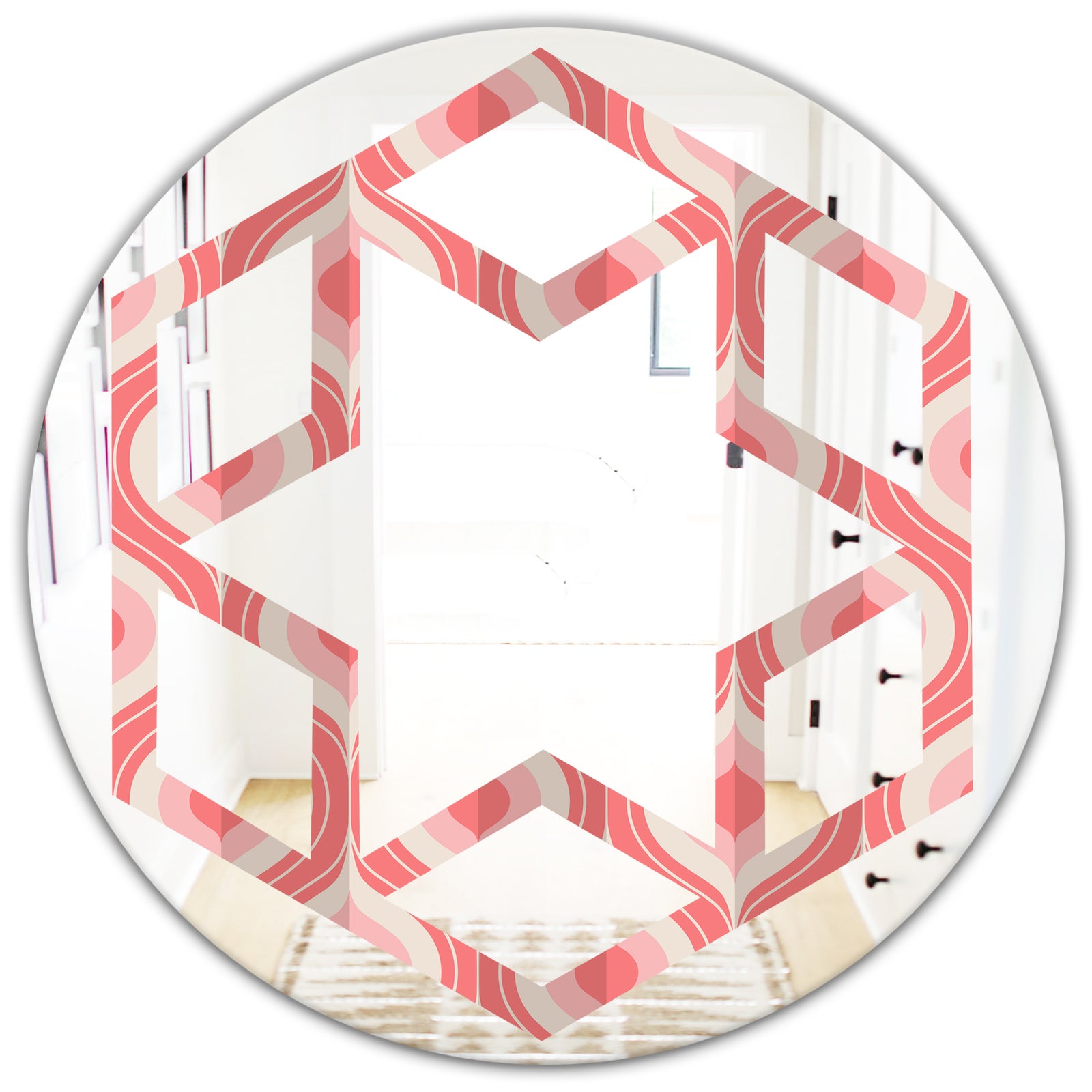 Retro Drop Design I - Modern Round or Oval Wall Mirror - Hexagon Star