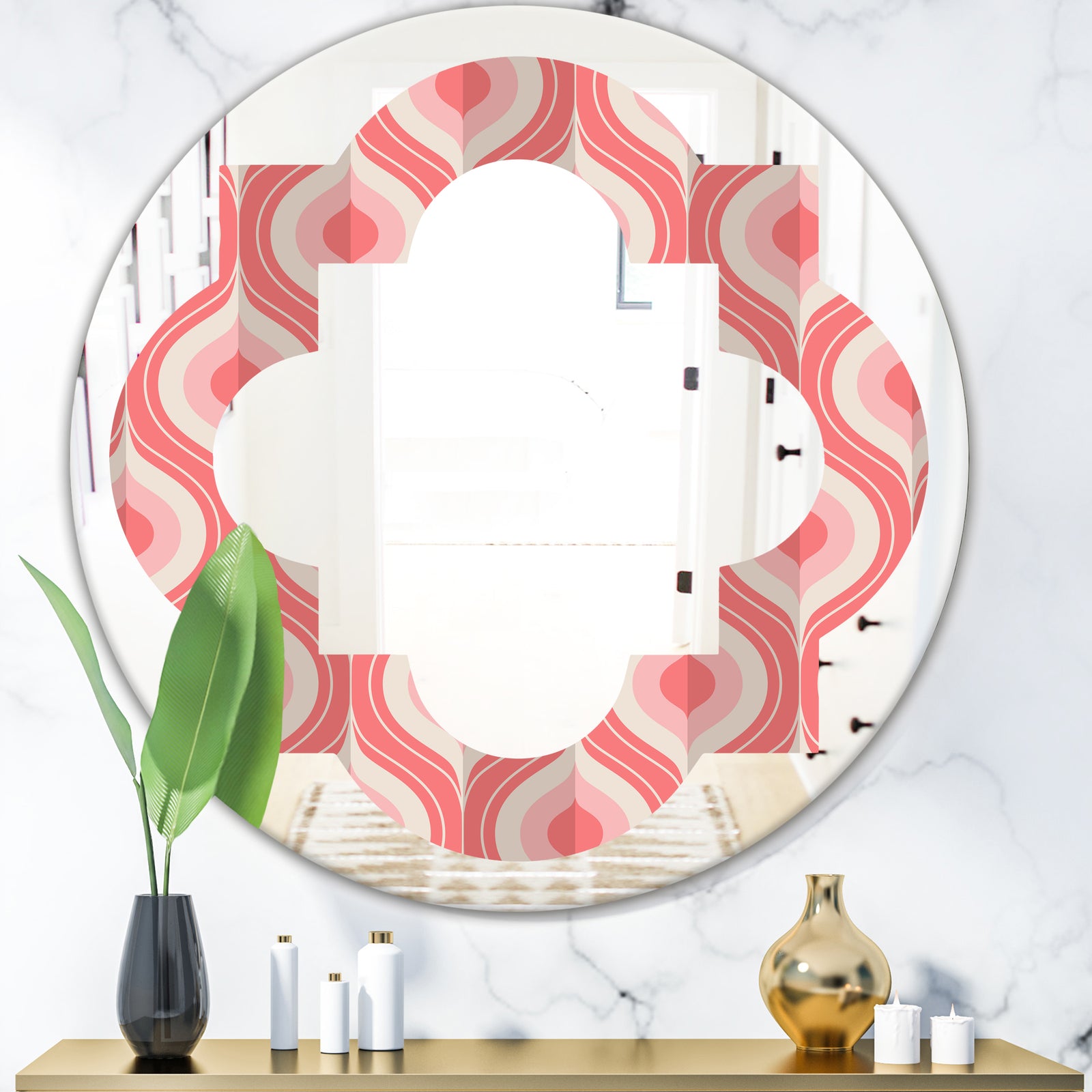 Retro Drop Design I - Modern Round or Oval Wall Mirror - Quatrefoil