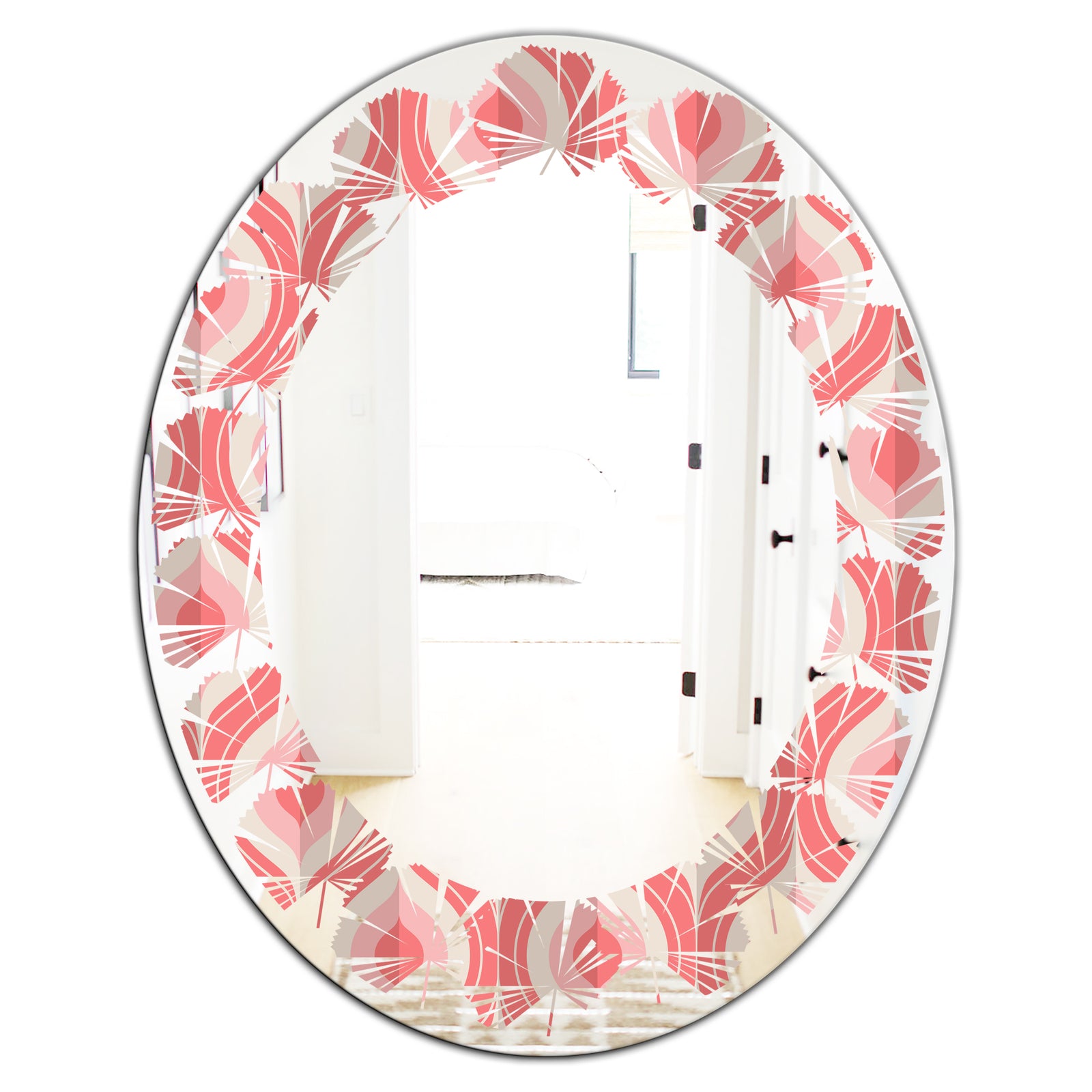 Retro Drop Design I - Modern Round or Oval Wall Mirror - Leaves