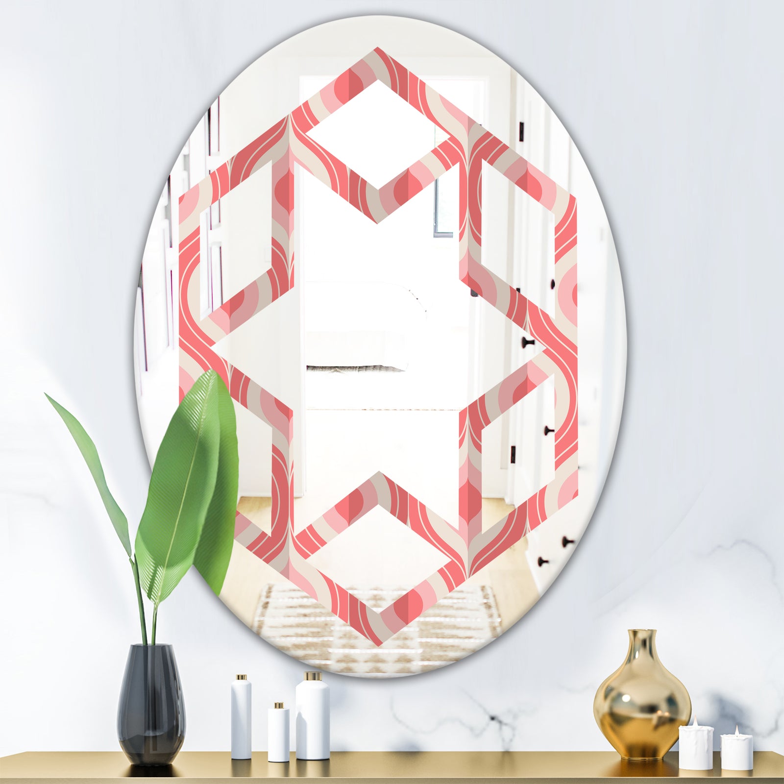 Retro Drop Design I - Modern Round or Oval Wall Mirror - Hexagon Star