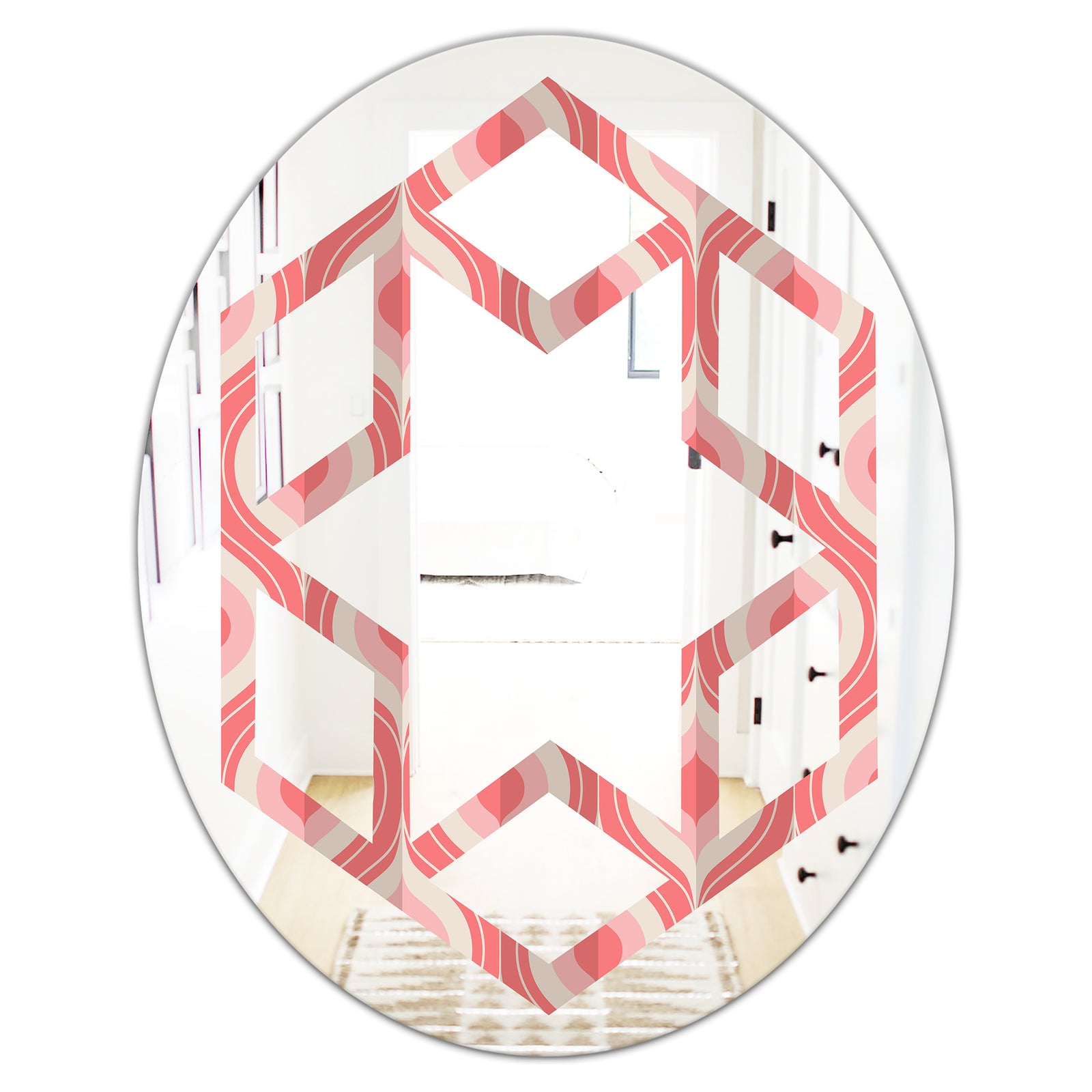 Retro Drop Design I - Modern Round or Oval Wall Mirror - Hexagon Star