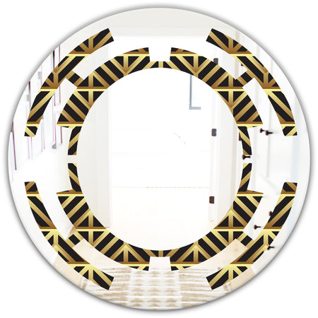 Golden Luxury Metallic Geometrics XIV - Modern Round or Oval Wall Mirror - Space