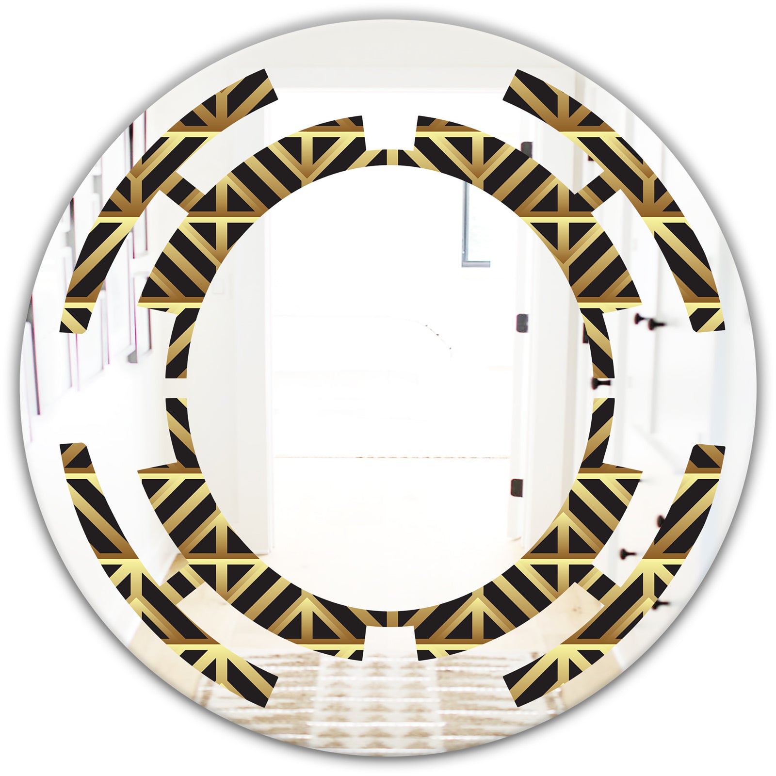 Golden Luxury Metallic Geometrics XIV - Modern Round or Oval Wall Mirror - Space