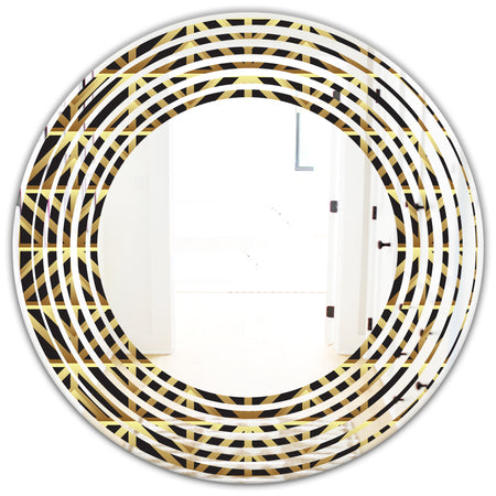 Golden Luxury Metallic Geometrics XIV - Modern Round or Oval Wall Mirror - Wave