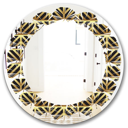 Golden Luxury Metallic Geometrics XIV - Modern Round or Oval Wall Mirror - Leaves