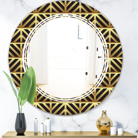 Golden Luxury Metallic Geometrics XIV - Modern Round or Oval Wall Mirror - Triple C