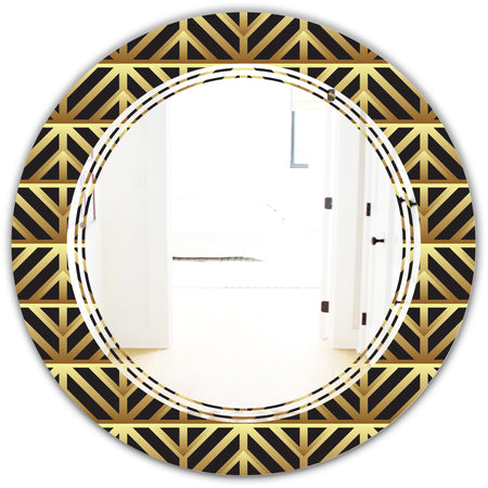 Golden Luxury Metallic Geometrics XIV - Modern Round or Oval Wall Mirror - Triple C