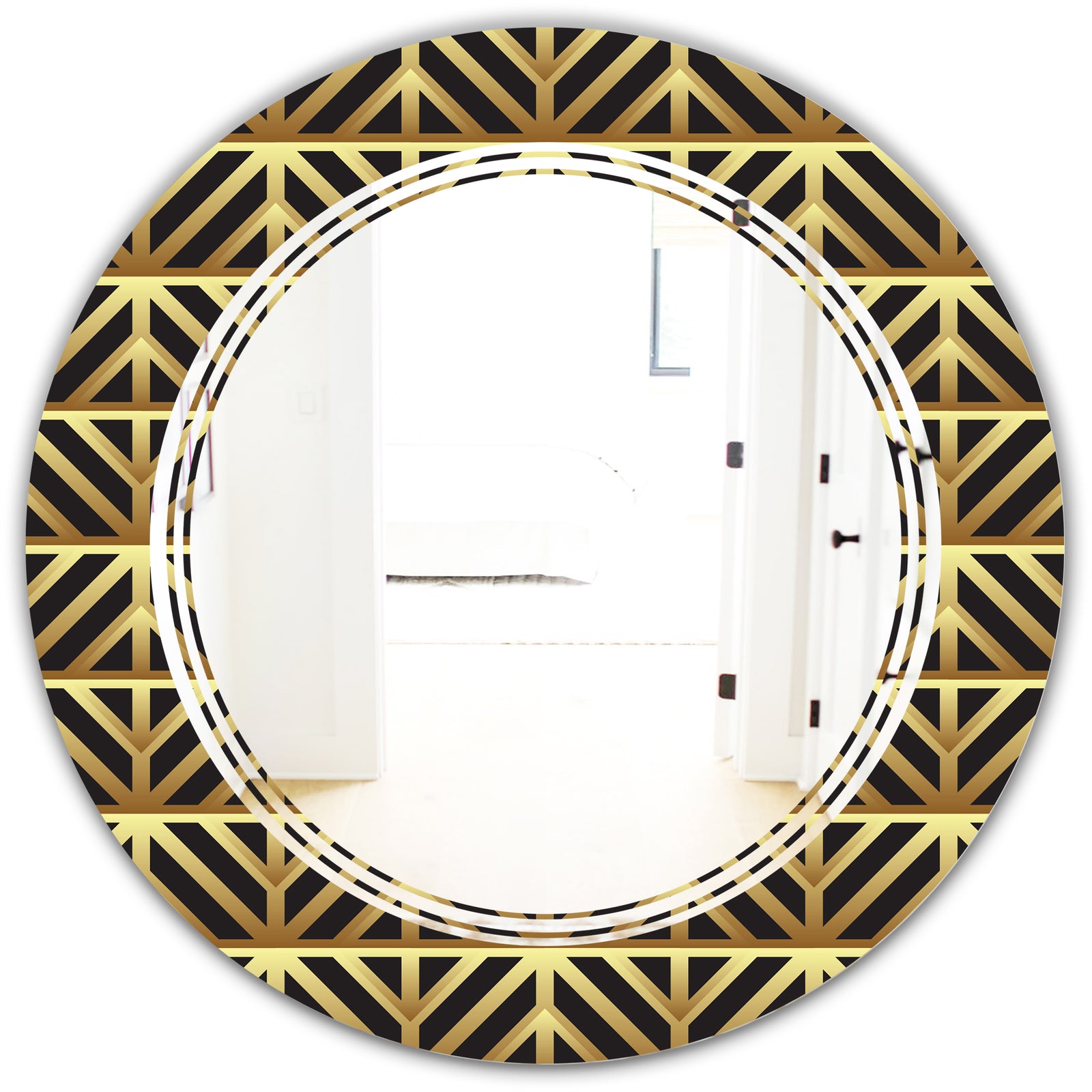 Golden Luxury Metallic Geometrics XIV - Modern Round or Oval Wall Mirror - Triple C