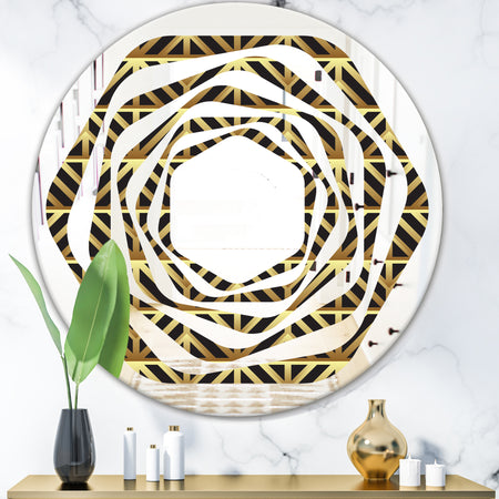 Golden Luxury Metallic Geometrics XIV - Modern Round or Oval Wall Mirror - Whirl