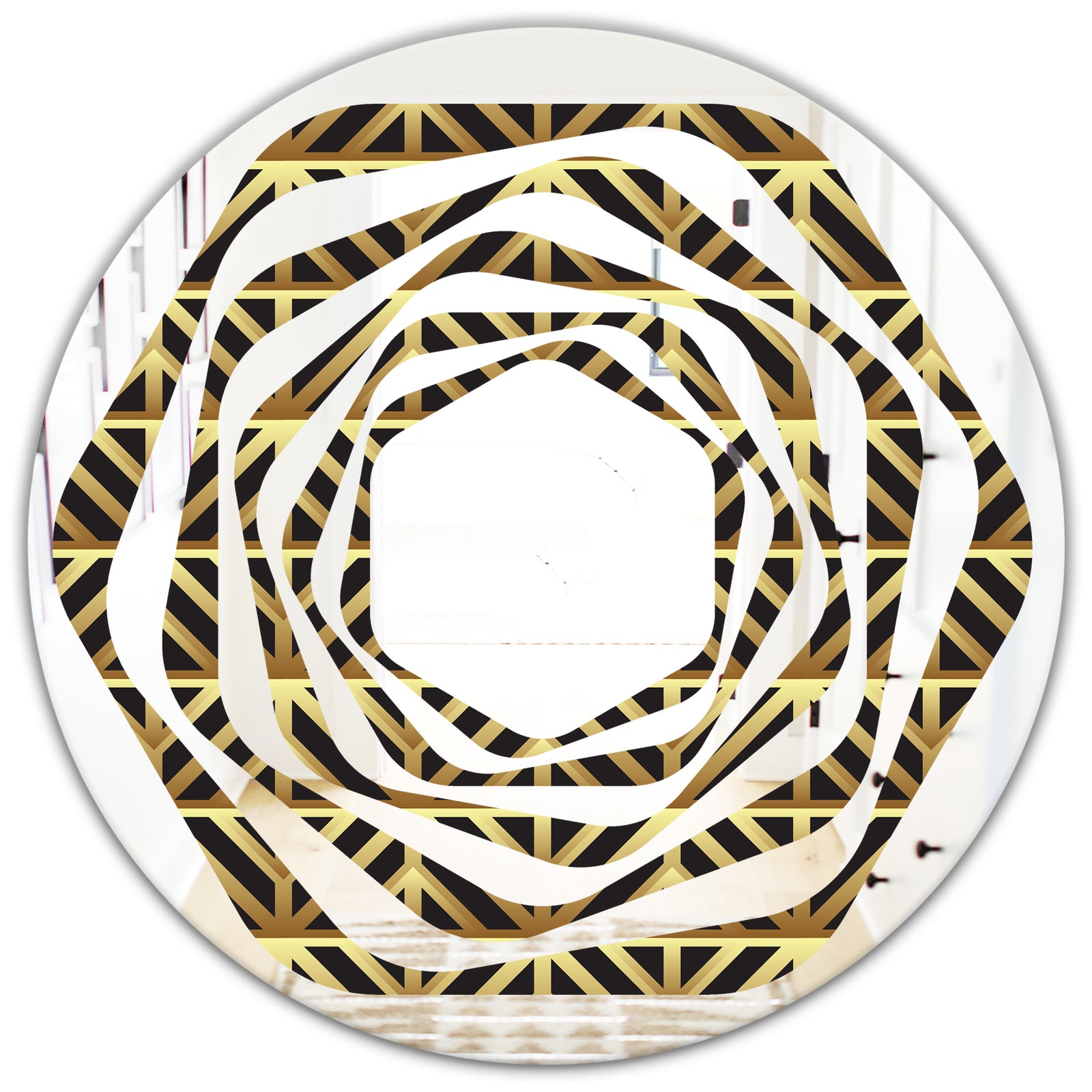 Golden Luxury Metallic Geometrics XIV - Modern Round or Oval Wall Mirror - Whirl