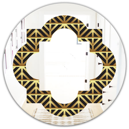Golden Luxury Metallic Geometrics XIV - Modern Round or Oval Wall Mirror - Quatrefoil