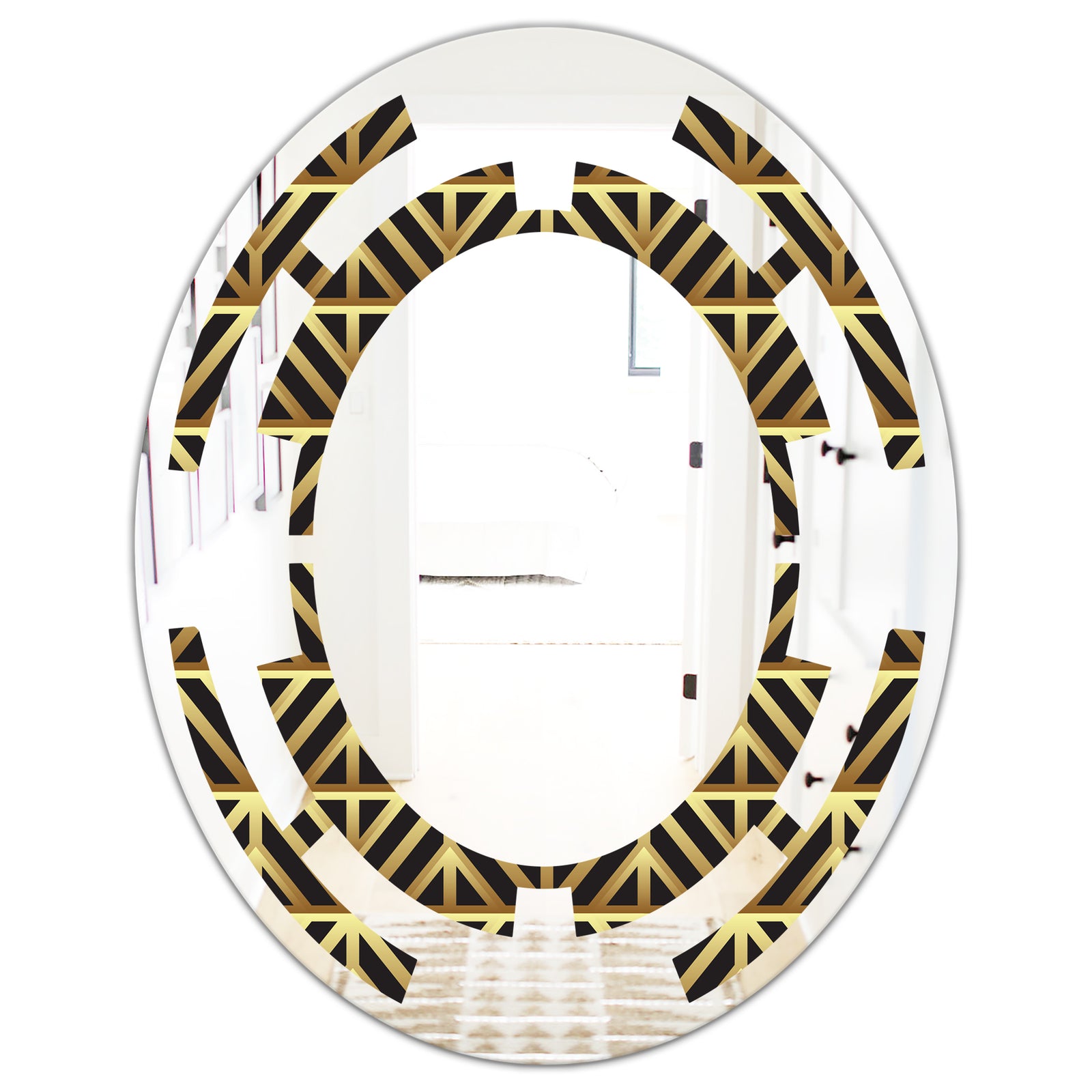 Golden Luxury Metallic Geometrics XIV - Modern Round or Oval Wall Mirror - Space
