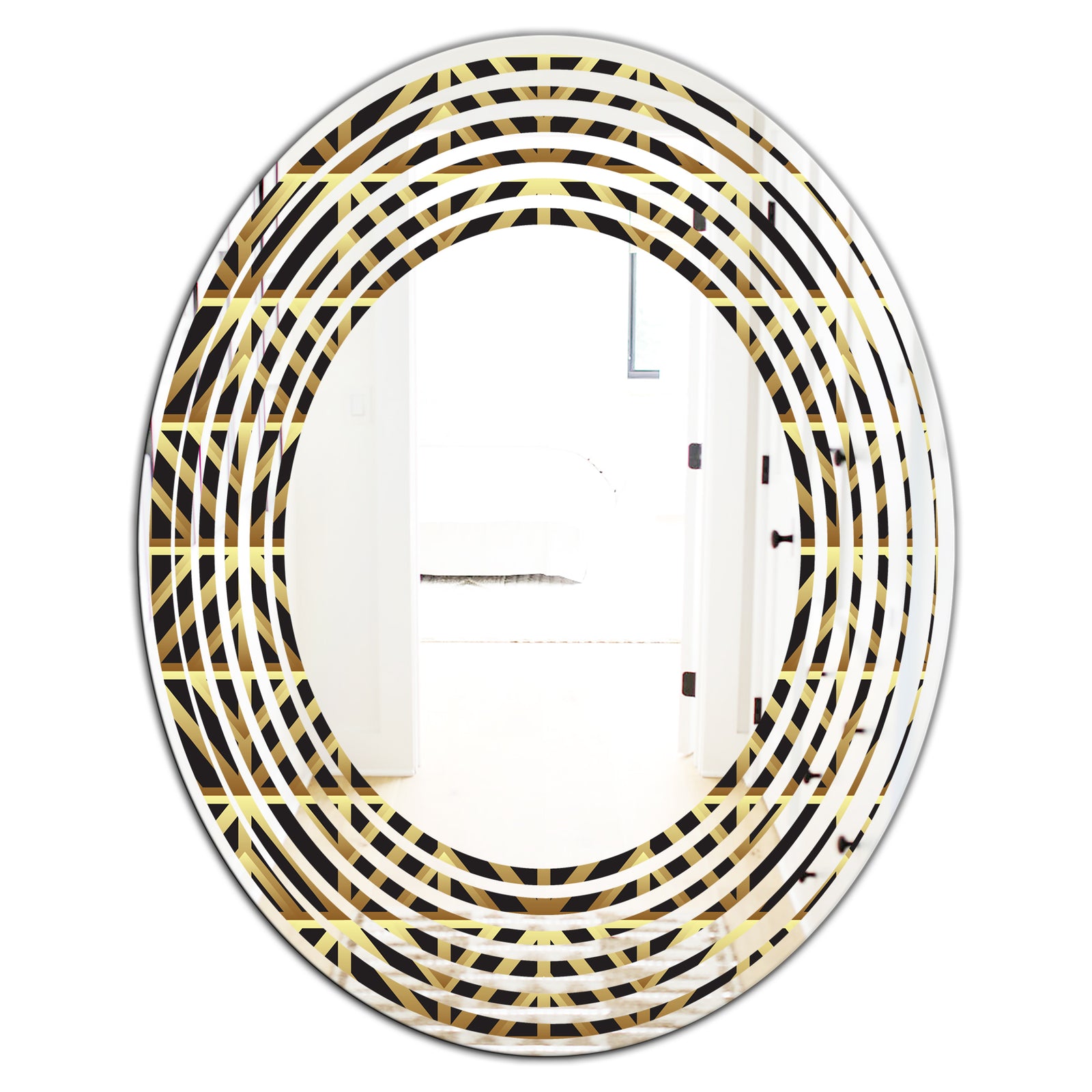 Golden Luxury Metallic Geometrics XIV - Modern Round or Oval Wall Mirror - Wave