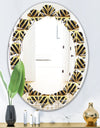 Golden Luxury Metallic Geometrics XIV - Modern Round or Oval Wall Mirror - Leaves