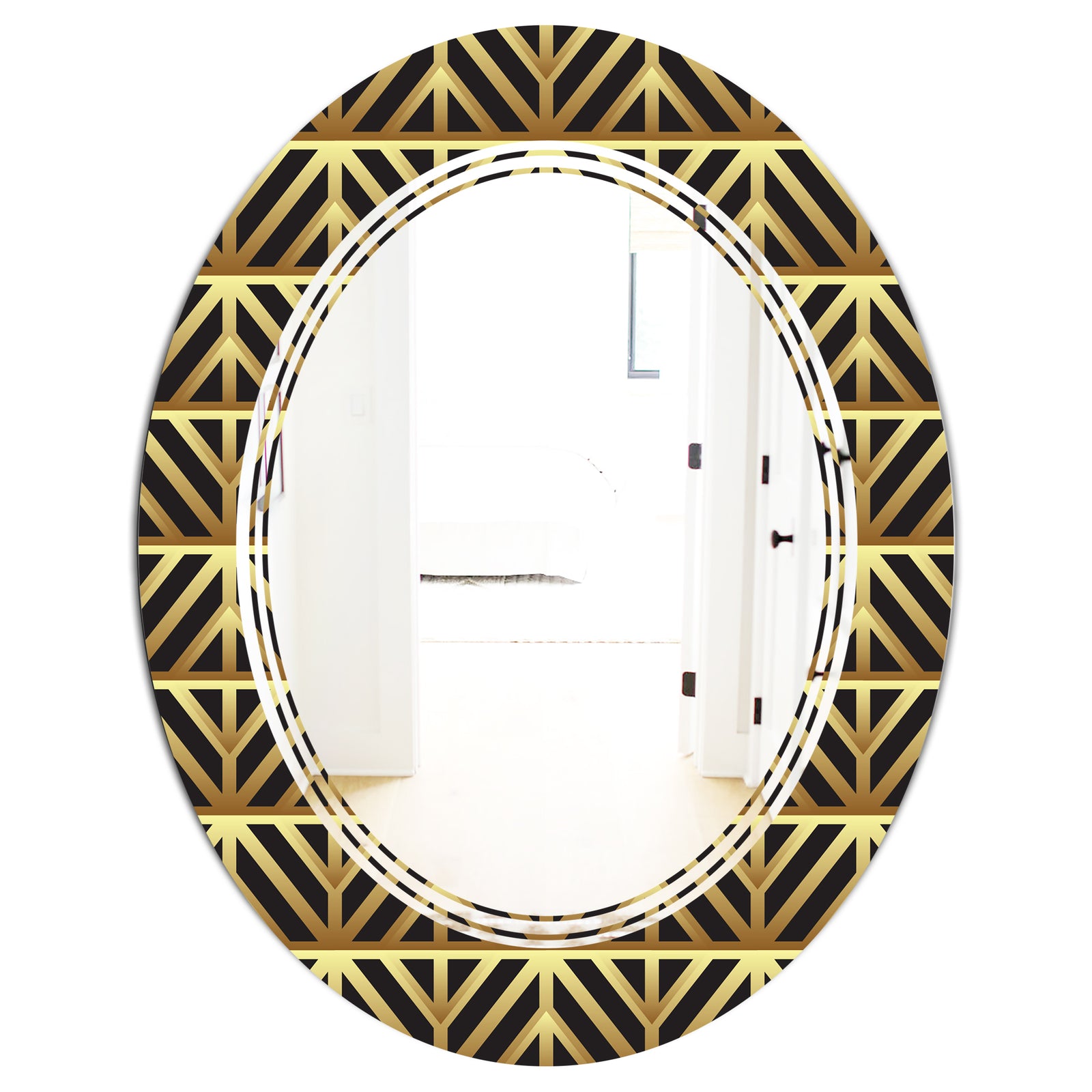 Golden Luxury Metallic Geometrics XIV - Modern Round or Oval Wall Mirror - Triple C