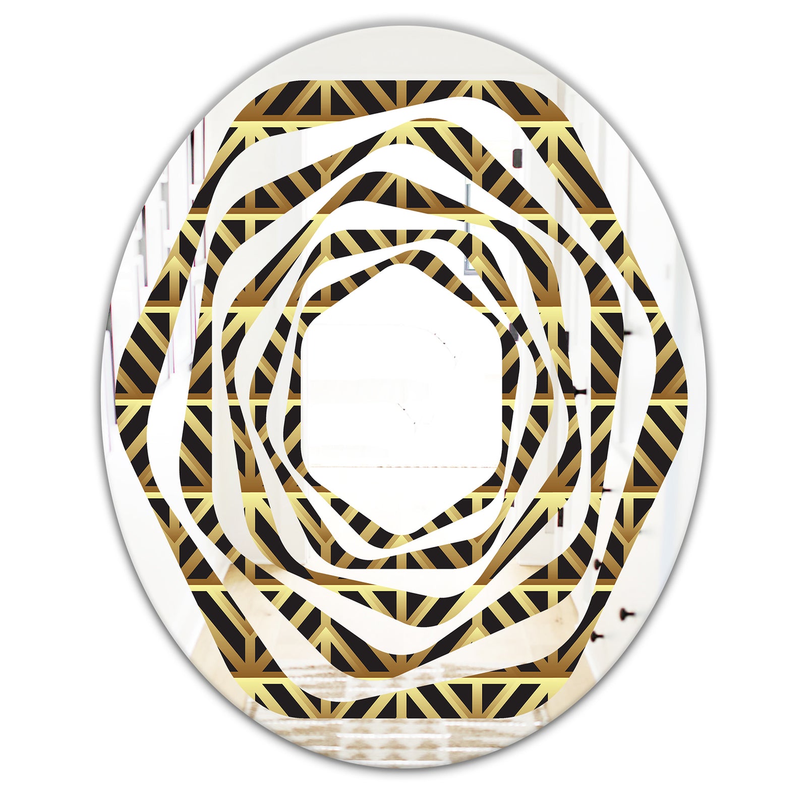 Golden Luxury Metallic Geometrics XIV - Modern Round or Oval Wall Mirror - Whirl