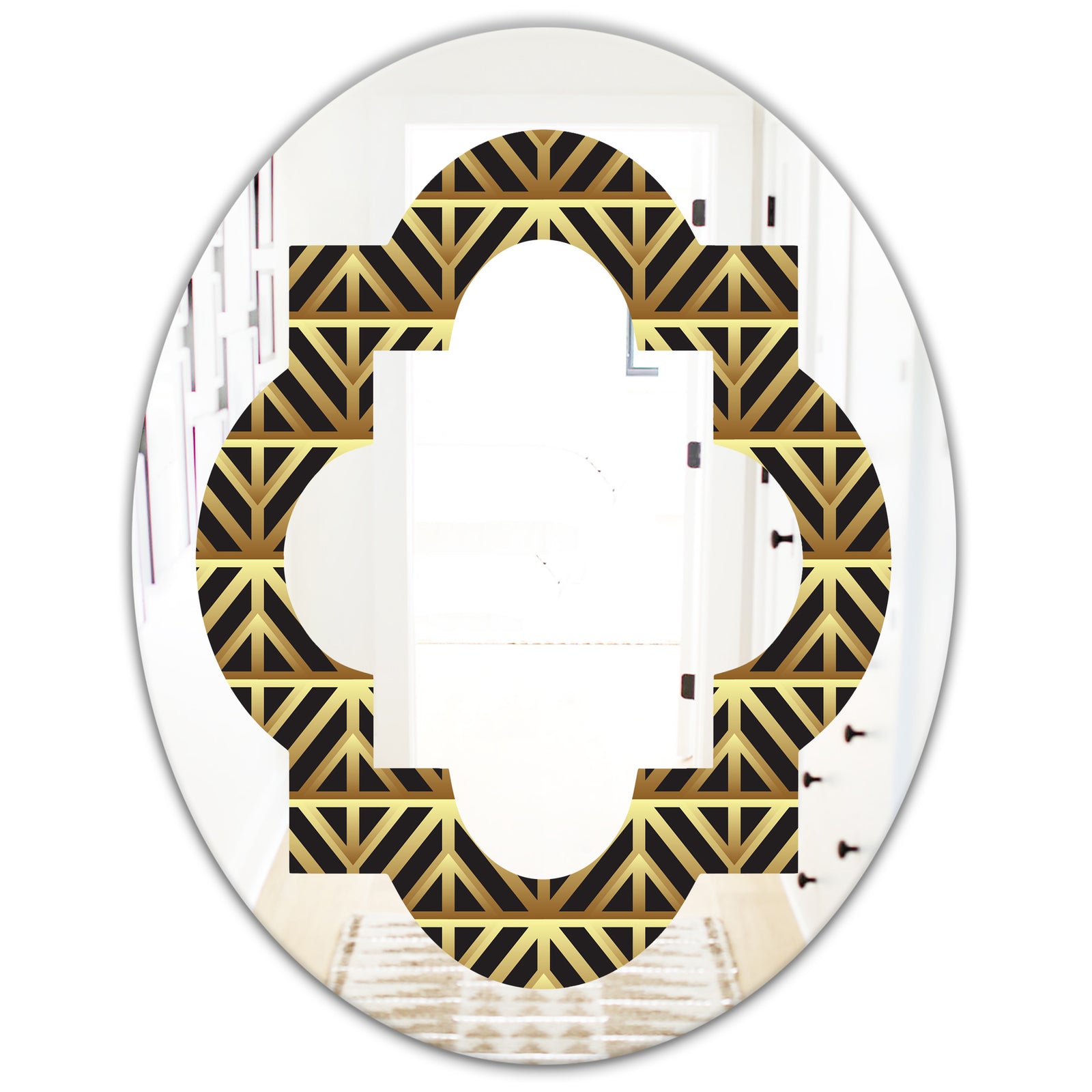 Golden Luxury Metallic Geometrics XIV - Modern Round or Oval Wall Mirror - Quatrefoil