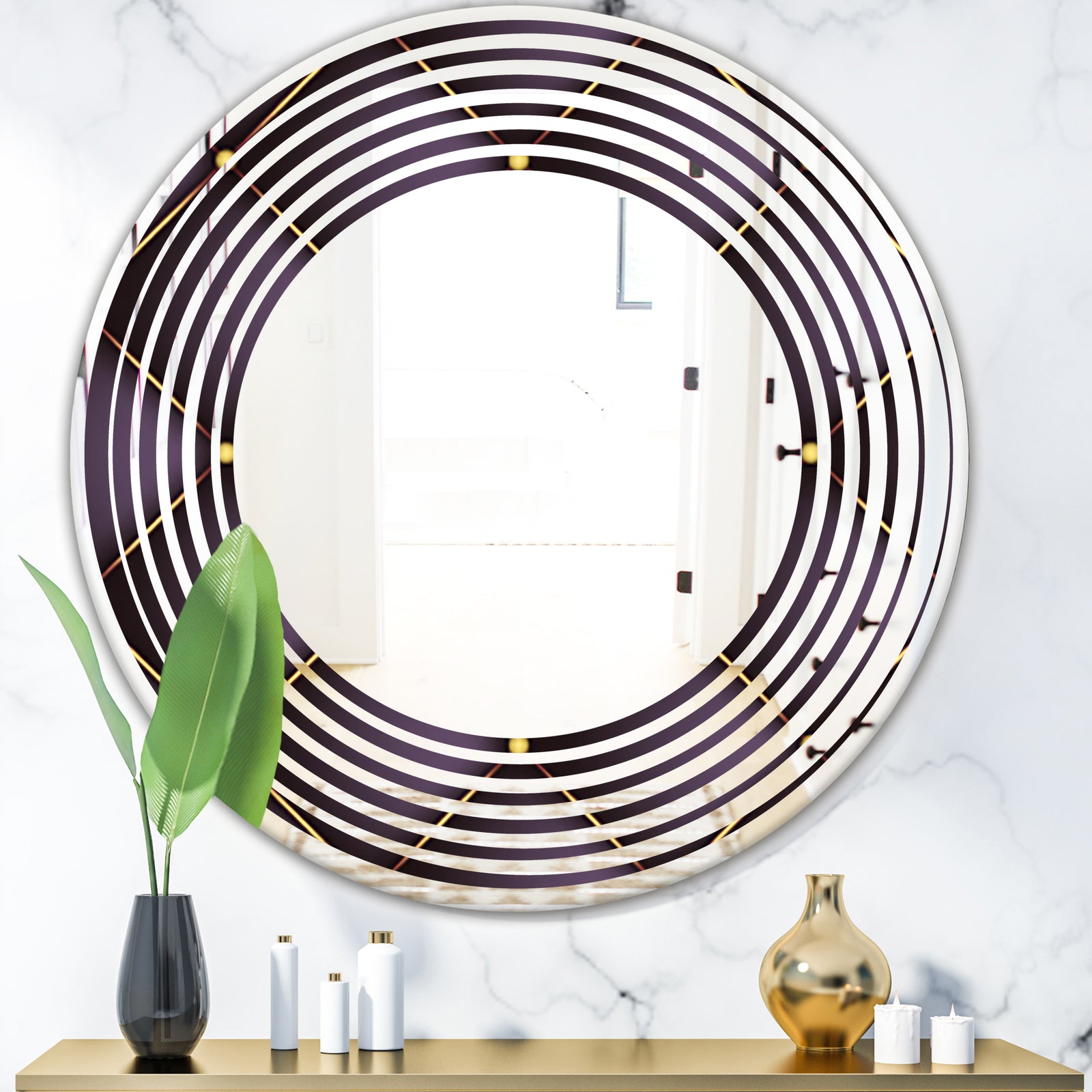 Quilted pattern - Modern Round or Oval Wall Mirror - Wave