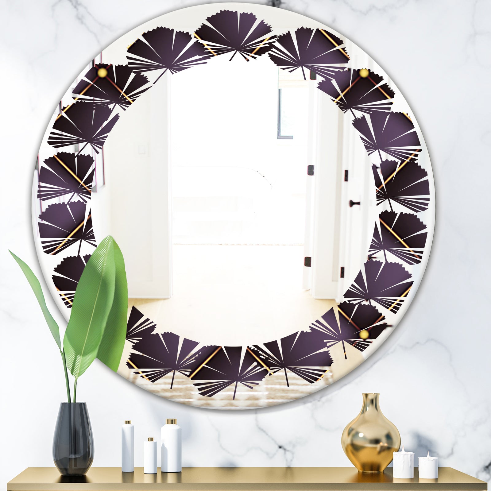 Quilted pattern - Modern Round or Oval Wall Mirror - Leaves