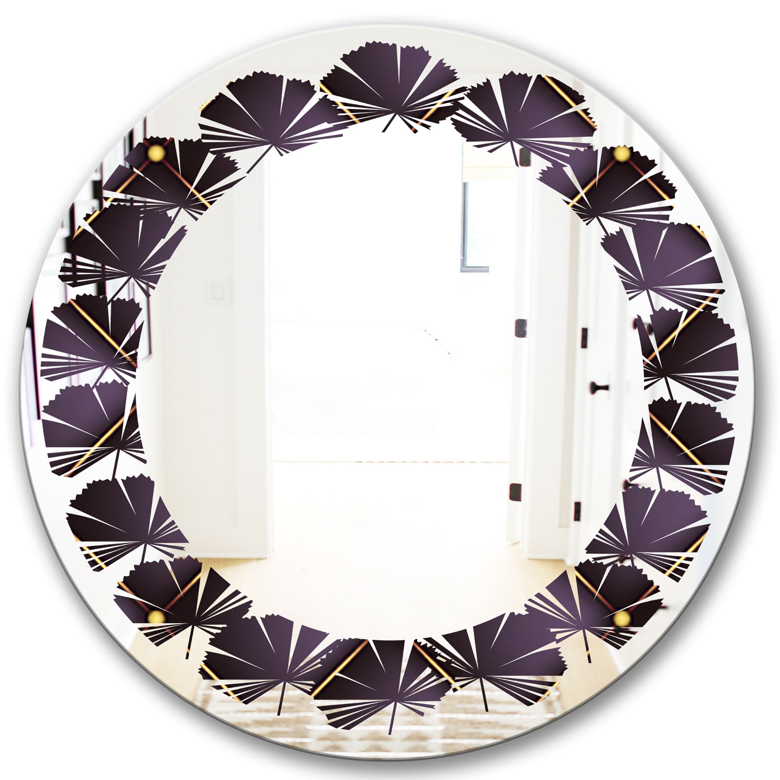 Quilted pattern - Modern Round or Oval Wall Mirror - Leaves