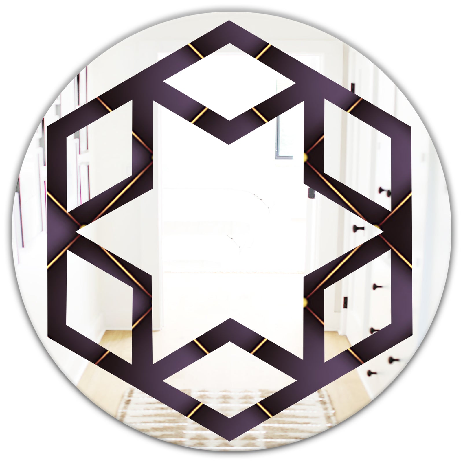 Quilted pattern - Modern Round or Oval Wall Mirror - Hexagon Star