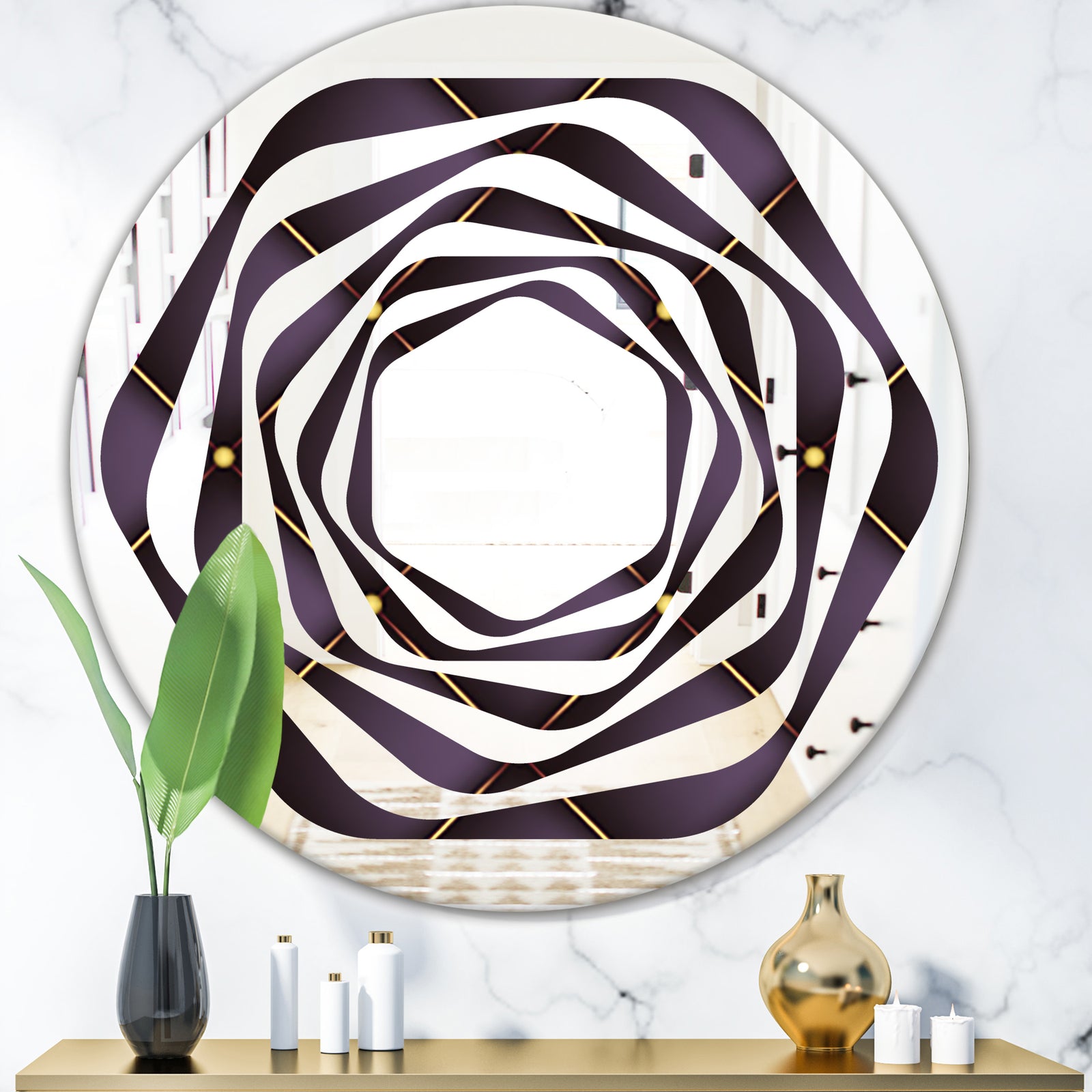 Quilted pattern - Modern Round or Oval Wall Mirror - Whirl
