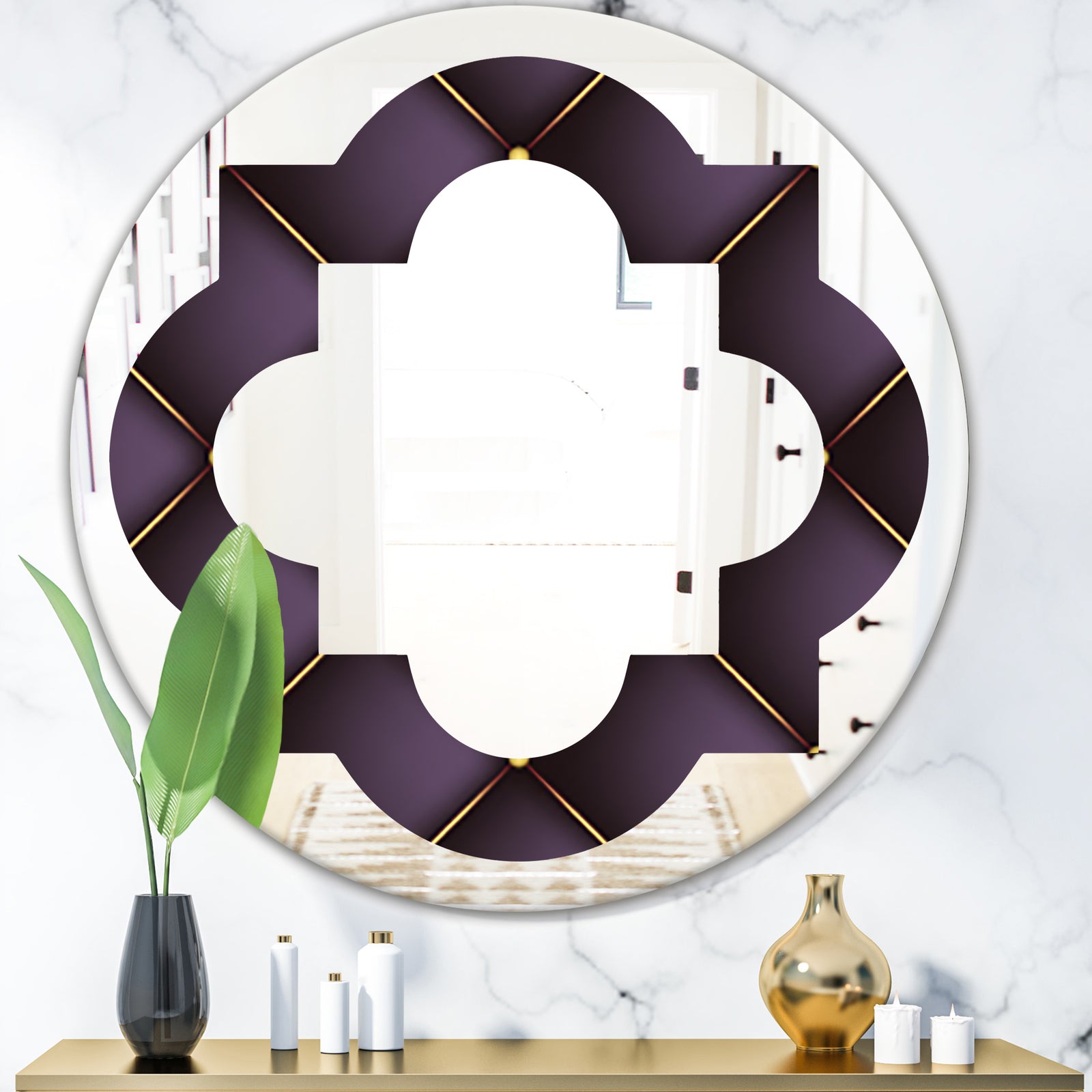 Quilted pattern - Modern Round or Oval Wall Mirror - Quatrefoil