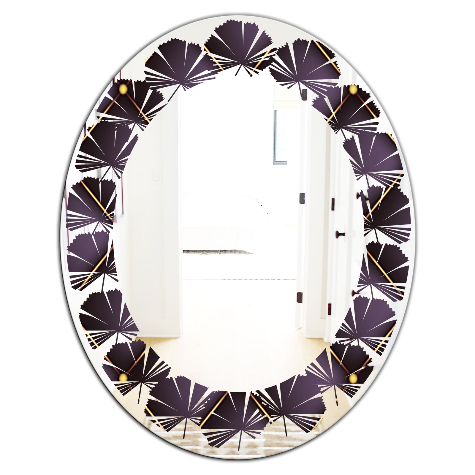 Quilted pattern - Modern Round or Oval Wall Mirror - Leaves