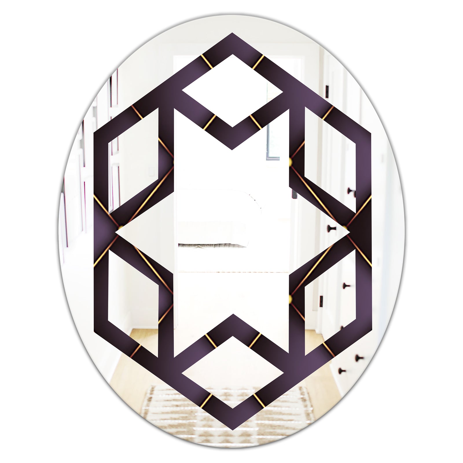 Quilted pattern - Modern Round or Oval Wall Mirror - Hexagon Star