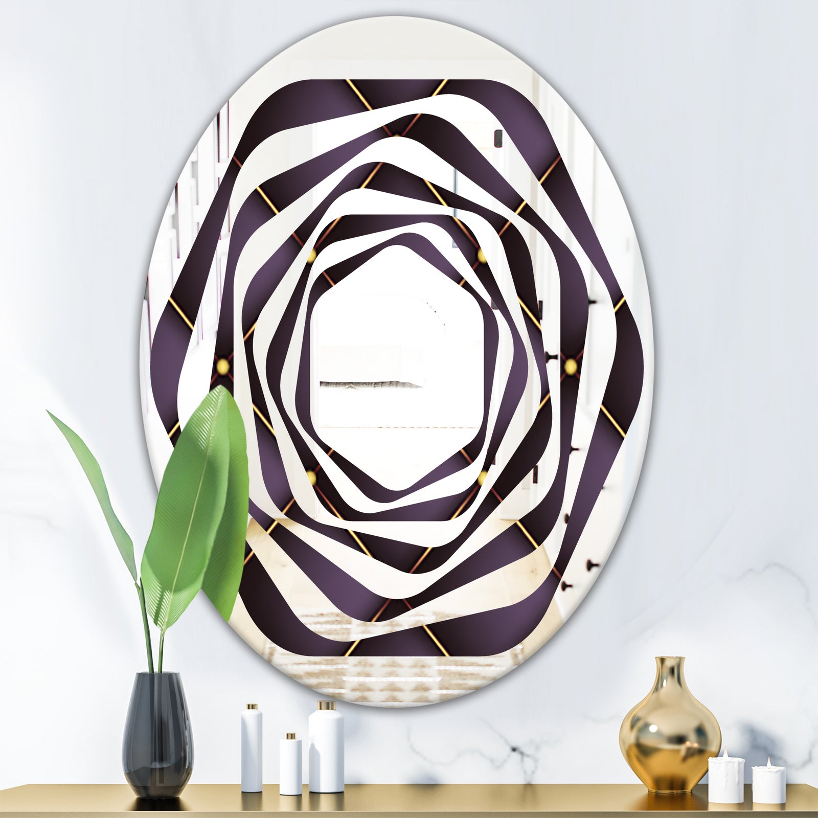 Quilted pattern - Modern Round or Oval Wall Mirror - Whirl