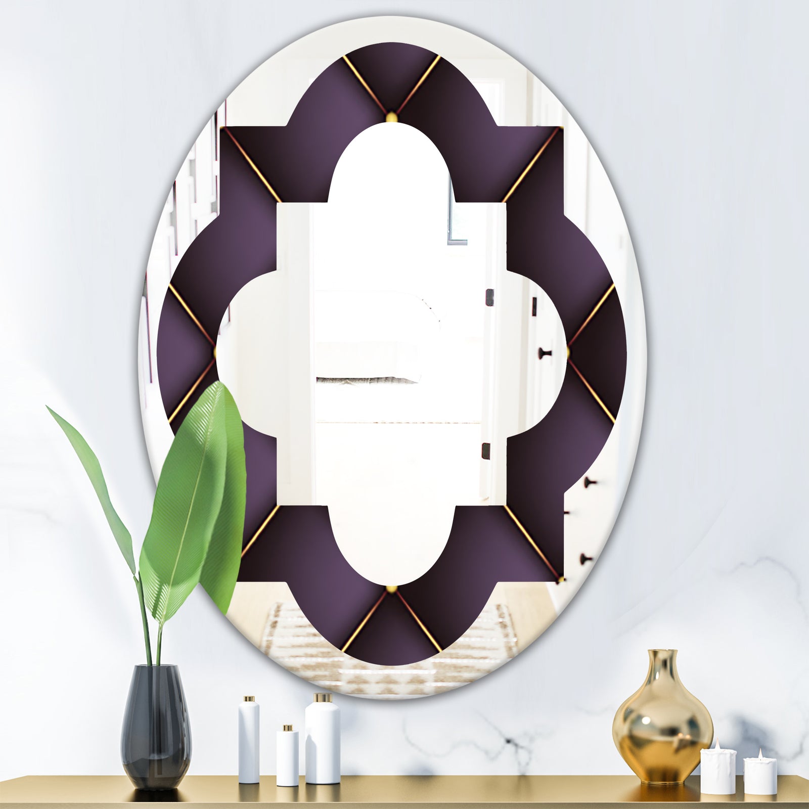 Quilted pattern - Modern Round or Oval Wall Mirror - Quatrefoil