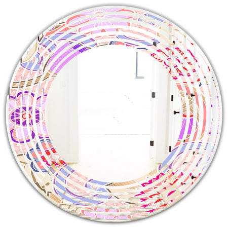Floral Botanical Retro XIII - Modern Round or Oval Wall Mirror - Wave