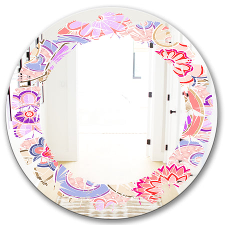 Floral Botanical Retro XIII - Modern Round or Oval Wall Mirror - Leaves