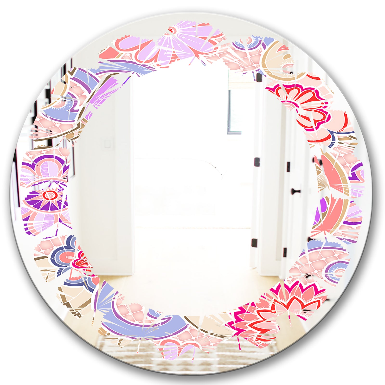 Floral Botanical Retro XIII - Modern Round or Oval Wall Mirror - Leaves