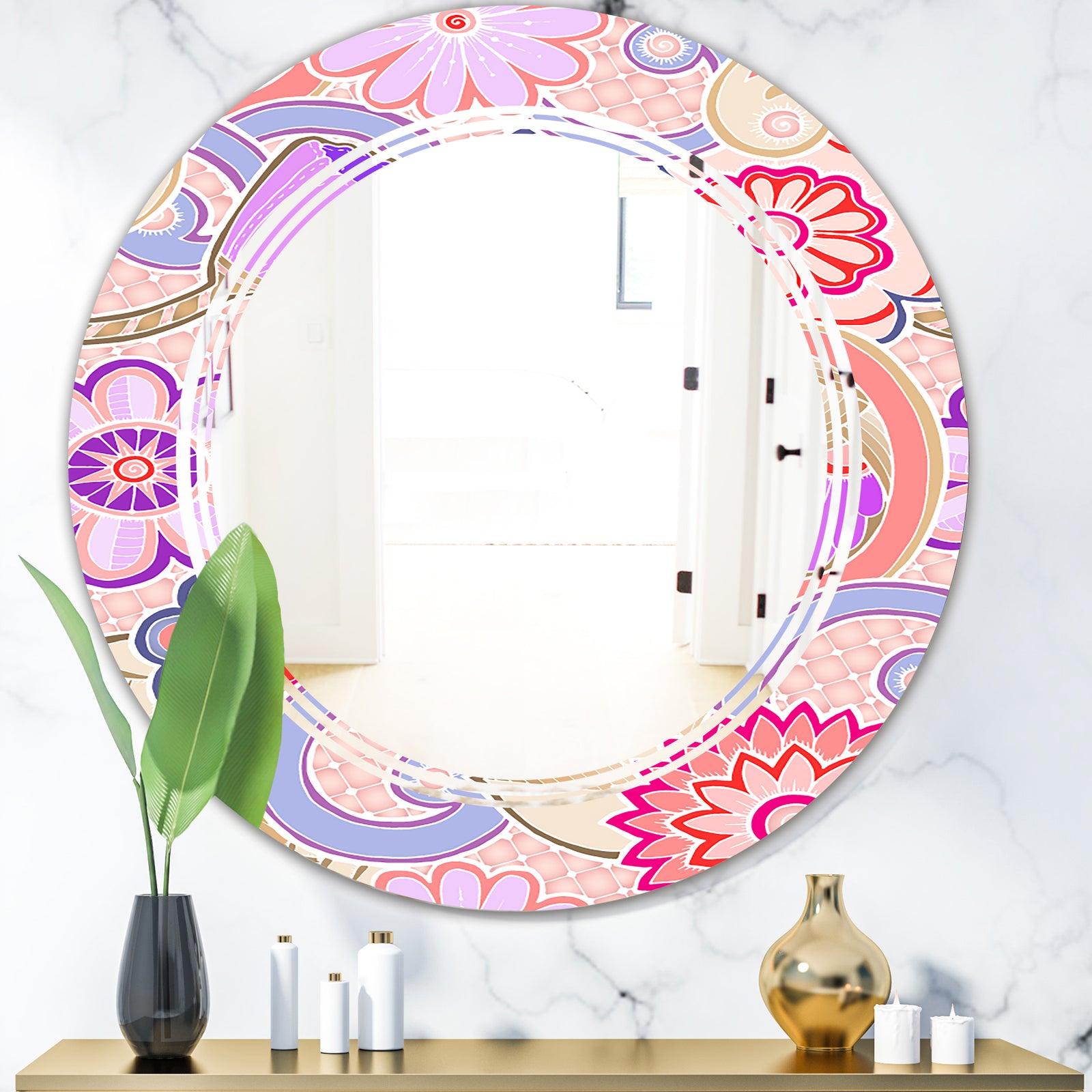 Floral Botanical Retro XIII - Modern Round or Oval Wall Mirror - Triple C
