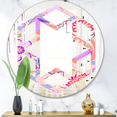 Floral Botanical Retro XIII - Modern Round or Oval Wall Mirror - Hexagon Star