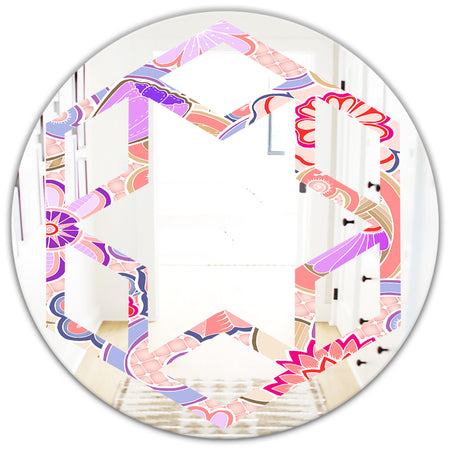 Floral Botanical Retro XIII - Modern Round or Oval Wall Mirror - Hexagon Star