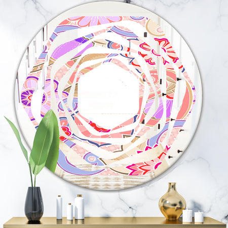 Floral Botanical Retro XIII - Modern Round or Oval Wall Mirror - Whirl