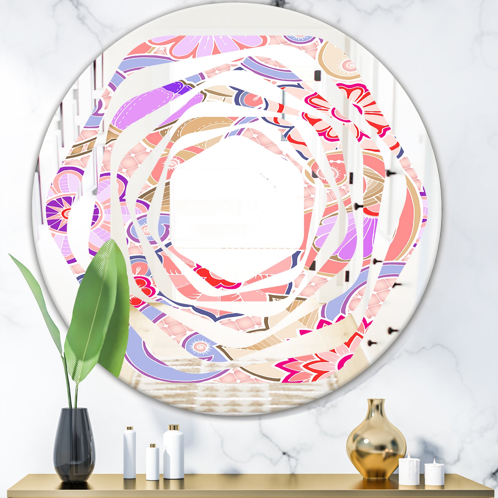 Floral Botanical Retro XIII - Modern Round or Oval Wall Mirror - Whirl