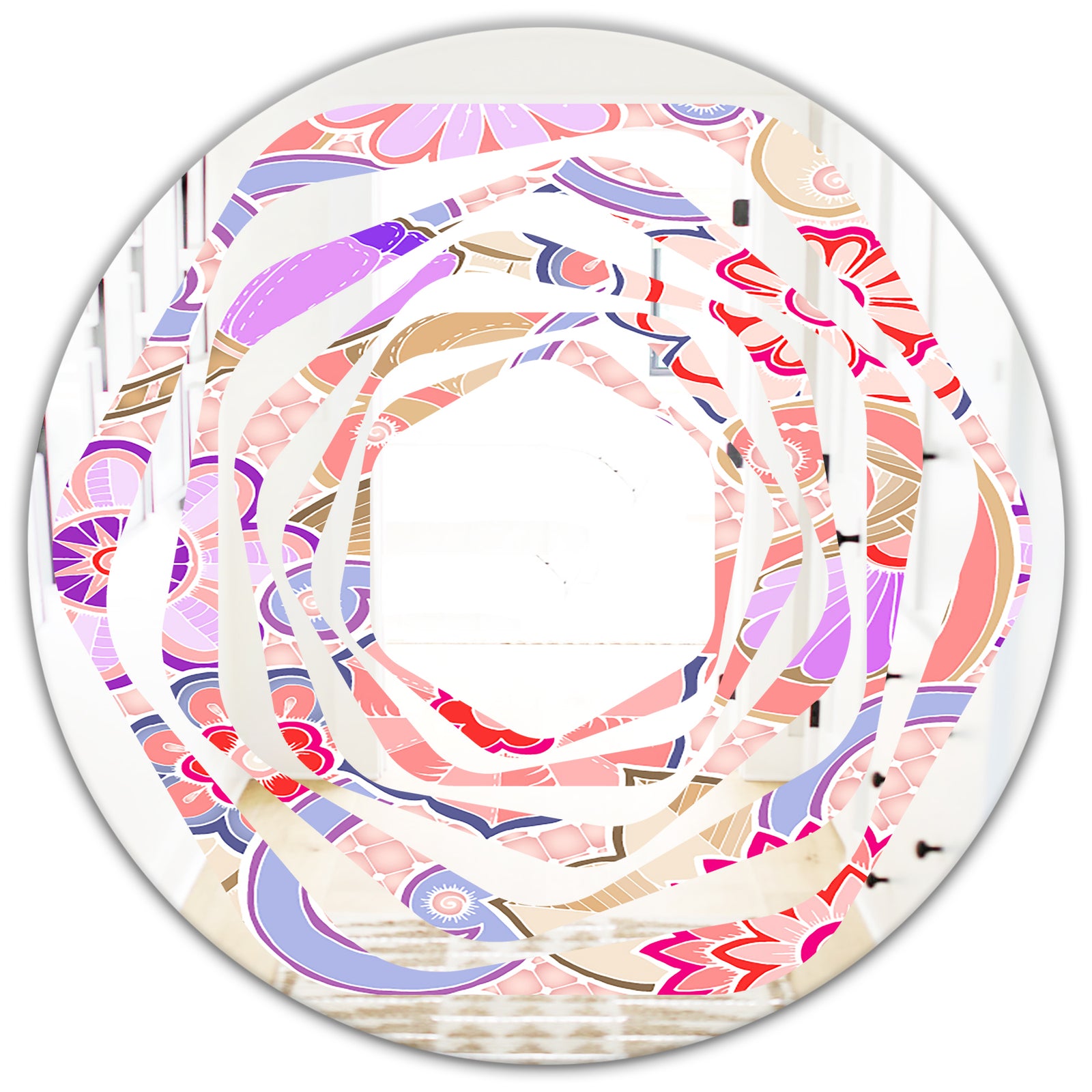 Floral Botanical Retro XIII - Modern Round or Oval Wall Mirror - Whirl