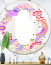 Floral Botanical Retro XIII - Modern Round or Oval Wall Mirror - Quatrefoil