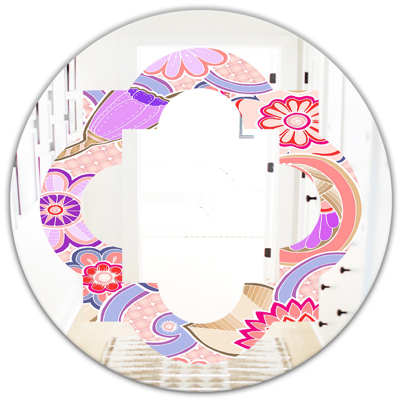 Floral Botanical Retro XIII - Modern Round or Oval Wall Mirror - Quatrefoil