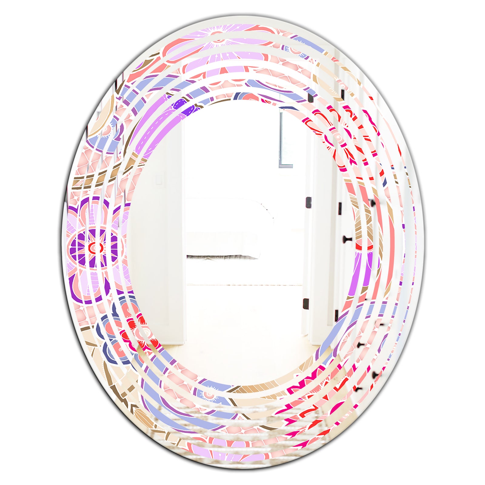 Floral Botanical Retro XIII - Modern Round or Oval Wall Mirror - Wave