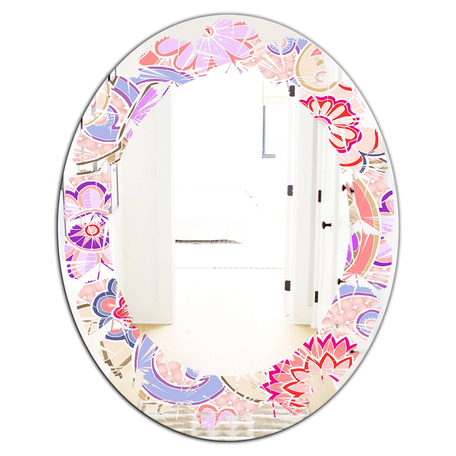 Floral Botanical Retro XIII - Modern Round or Oval Wall Mirror - Leaves