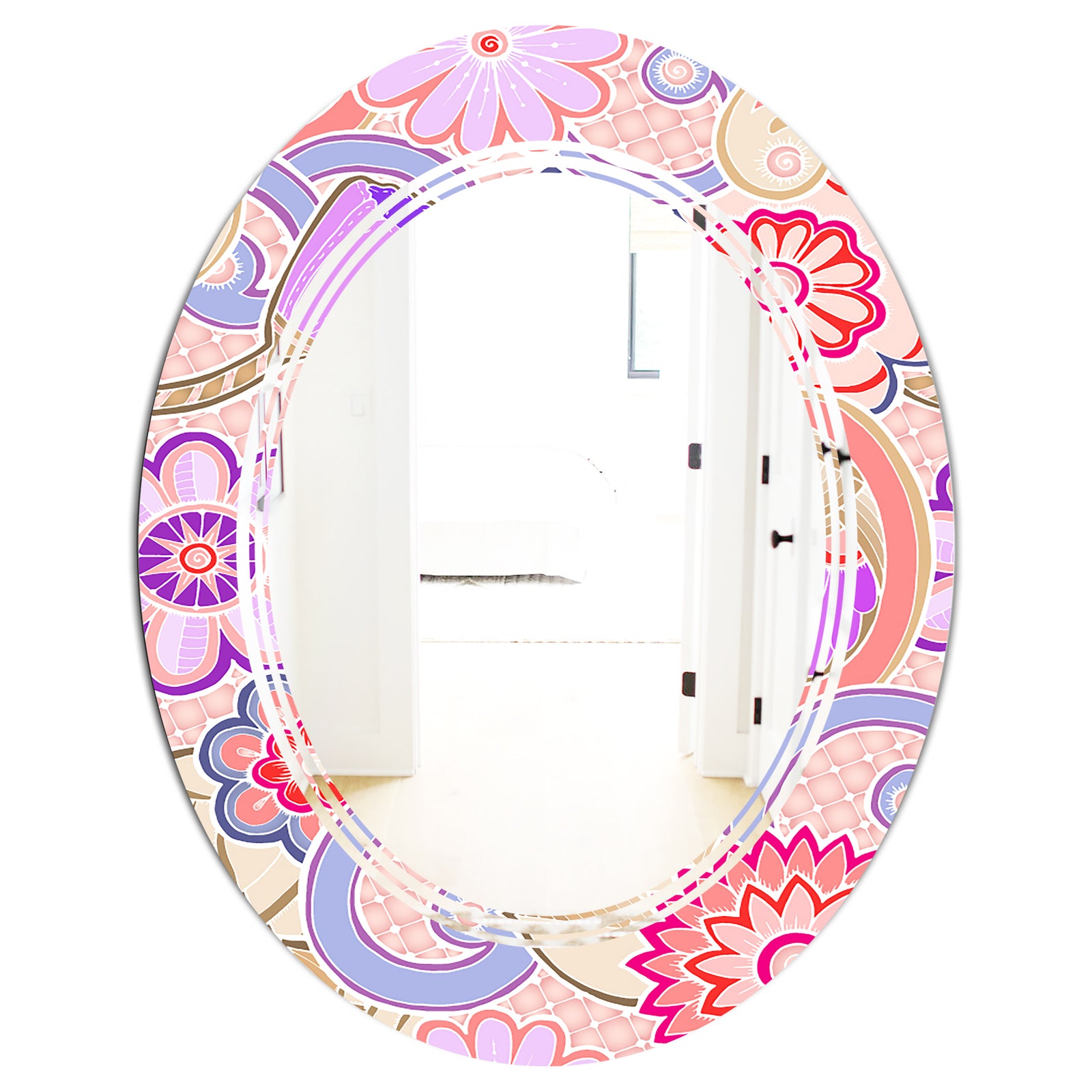 Floral Botanical Retro XIII - Modern Round or Oval Wall Mirror - Triple C
