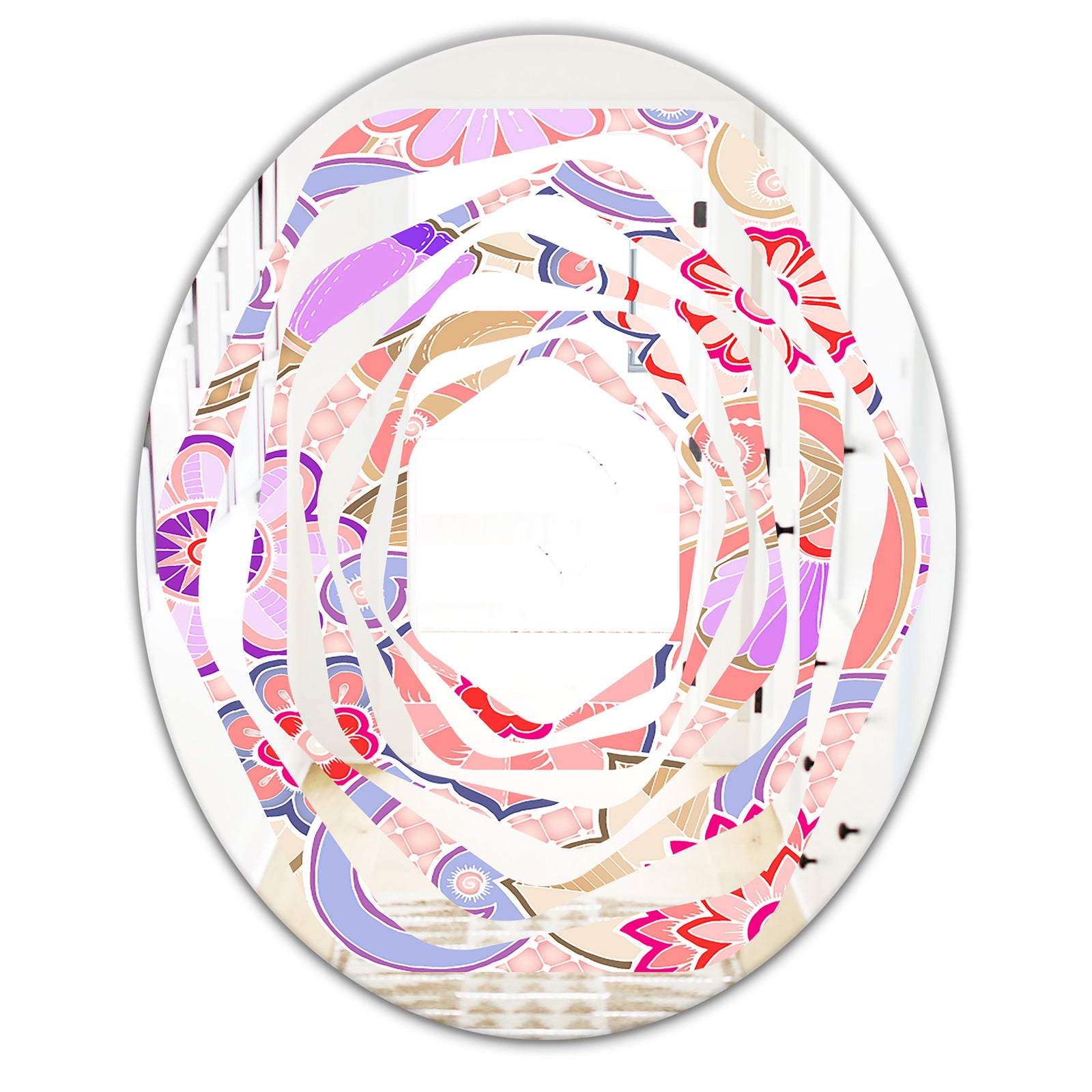 Floral Botanical Retro XIII - Modern Round or Oval Wall Mirror - Whirl